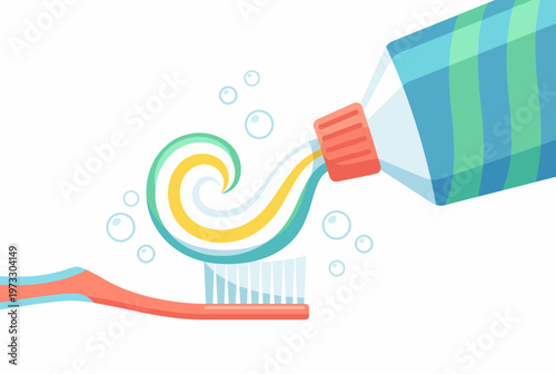 This image shows a vibrant swirl of toothpaste being squeezed onto a toothbrush, conveying the importance of dental hygiene and the joy of brushing teeth every day.