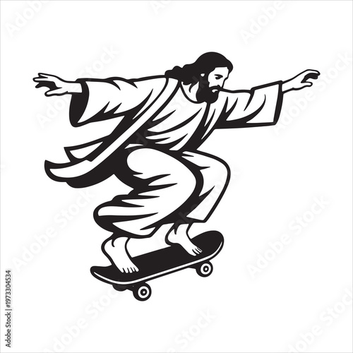 Jesus Christ Riding a Skateboard Silhouette