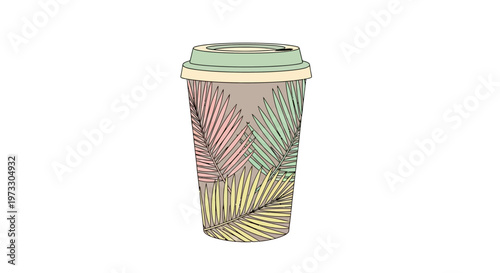Colorful vector illustration of a tropical leaf decorated disposable cup