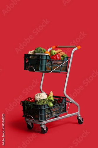 Shopping cart full of food ...