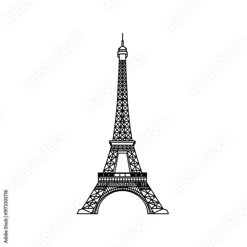 Eiffel Tower in Silhouette: A captivating black and white rendering of the iconic Eiffel Tower, a symbol of architectural grandeur and romantic allure.