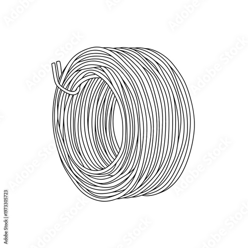Coil of Wire: A close-up outline of a neat coil of wire, perfect for conveying concepts of industry, technology, or energy