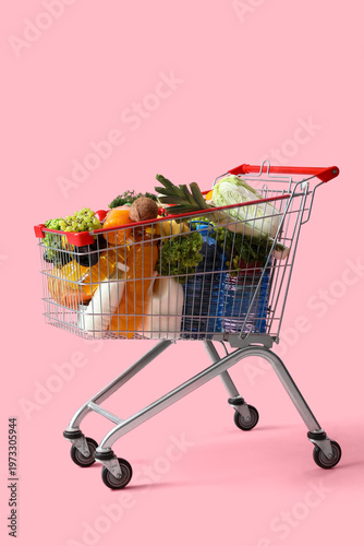Shopping cart full of food ...