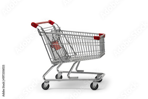 Empty Shopping Cart On Wheels For Retail And Ecommerce Concepts Isolated On White