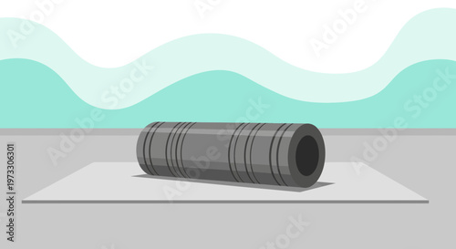 Abstract cylindrical object on a flat surface with a wavy background