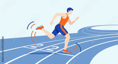 Athlete running on a track, sprint start, motion blur, sports competition