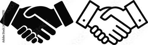 Icons depicting handshakes, symbolizing professional agreement, successful business deals, partnership, trust, and cooperation, ideal for conveying collaboration and resolution