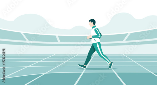 Athlete running on track in stadium, healthy lifestyle, fitness and sports concept