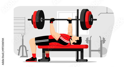 Man doing bench press exercise in a gym, weightlifting, strength training, fitness