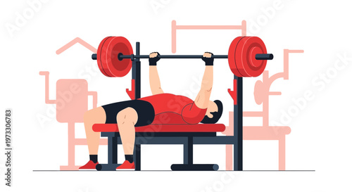 Man doing bench press exercise with barbell in gym, fitness and workout concept