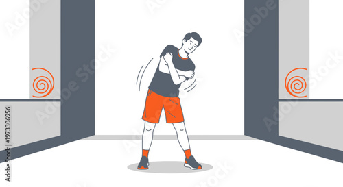 Man doing torso twists exercise, fitness, healthy lifestyle, indoor workout, dynamic movement