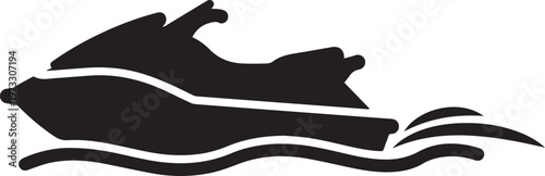 Jet Ski Watercraft Silhouette Icon on Ocean Waves