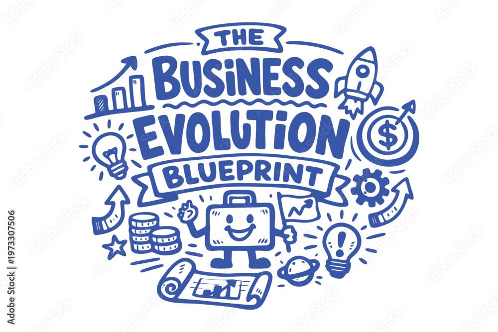Fototapeta premium Business Evolution Blueprint Doodle Illustration