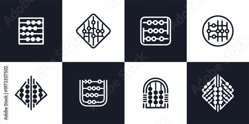 Abacus Linear Icon Set for Finance and Education