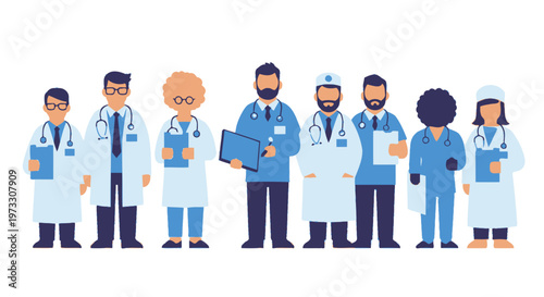 Diverse Medical Team Standing Together, Doctors and Nurses in White Coats