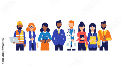 Diverse group of professionals standing together, teamwork and unity concept