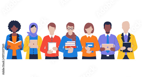 Diverse group of people holding books, representing education and knowledge sharing