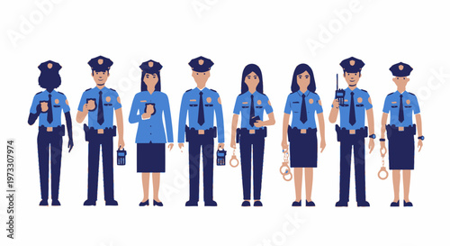 Diverse police officers group illustration