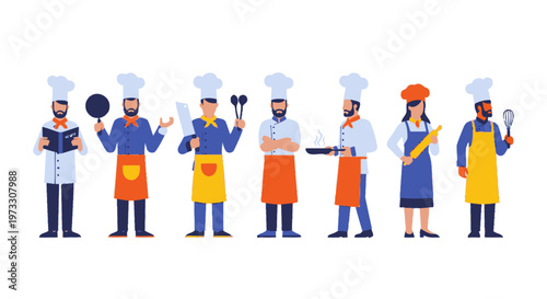 Diverse Chefs Team Posing With Culinary Tools and Ingredients