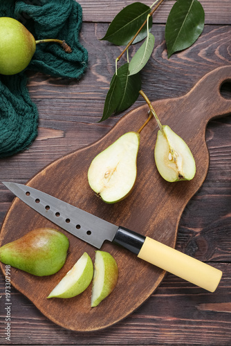 Board with sliced pears and...