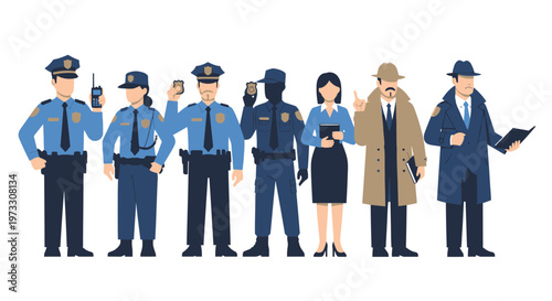 Diverse Law Enforcement Team: Police Officers and Detectives in Uniform