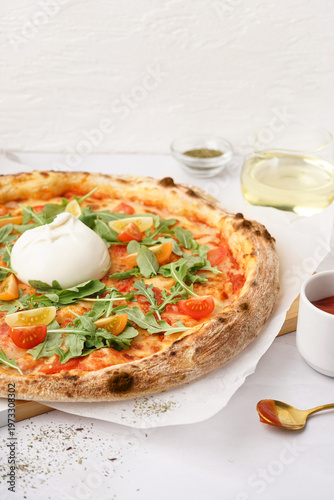 Tasty pizza with Burrata ch...