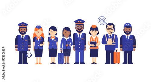 Diverse Airline Crew: Pilots and Flight Attendants in Uniforms