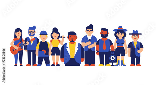 Diverse Group of Cartoon Musicians and Singers Ready to Perform
