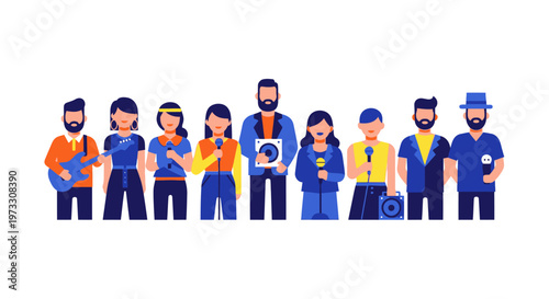 Diverse Group of Musicians and Singers Performing Together