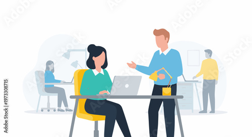 Diverse group collaborating in a modern office environment