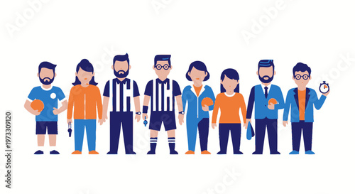 Diverse Sports Team and Officials Vector Illustration