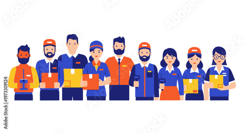 Diverse Delivery Team with Packages and Scanners