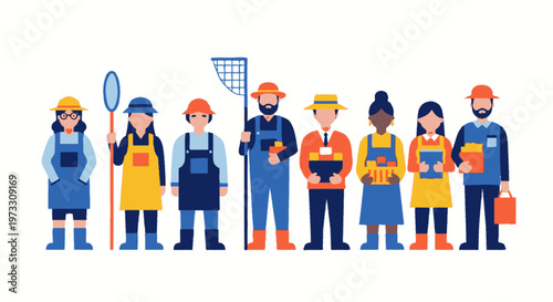 Diverse Group of People with Tools, Representing Various Professions and Industries