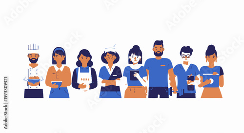 Diverse professionals in uniform, representing various jobs and careers