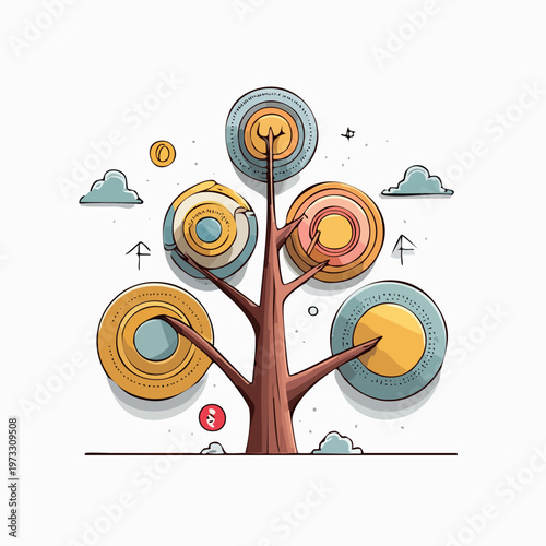 Tree with multicolored circular designs.