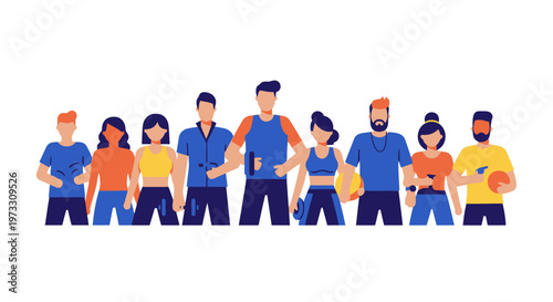 Diverse group of people in sportswear, fitness team, healthy lifestyle