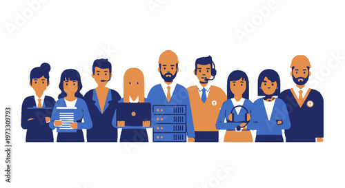 Diverse Team of IT Professionals and Support Staff with Servers