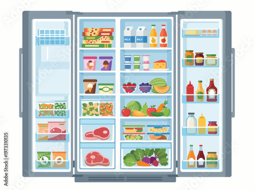 An inviting view of an organized refrigerator filled with fresh foods and a variety of drinks, promoting healthy eating habits and the joy of cooking with colorful and nutritious options.