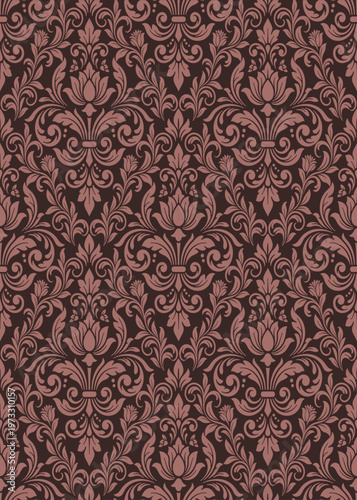 Timeless dusty rose damask wallpaper, with floral damask motifs and elegant swags for opulent fabric and decor, wallpapers, textiles and luxury backgrounds.