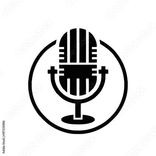 Black and white radio microphone icon.