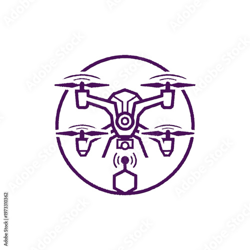 Drone with four rotor blades flying.