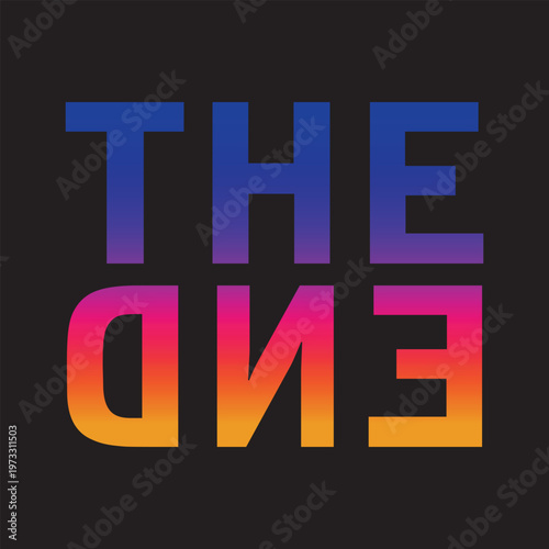 A modern "The End" typography graphic featuring a vibrant purple, pink, and yellow gradient. The word "END" is creatively mirrored/flipped on a solid black background for a cinematic look.