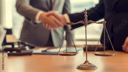Justice, law, scales, handshake, agreement, contract, legal, professional, brass
