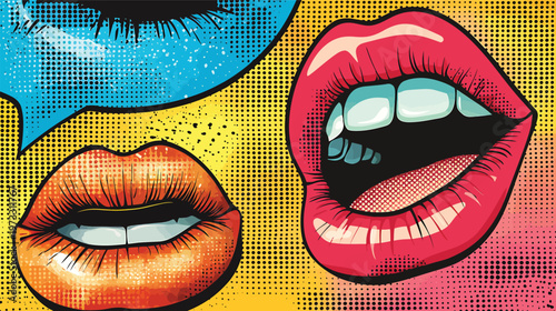 Pop Art Lips and Speech Bubble Illustration.