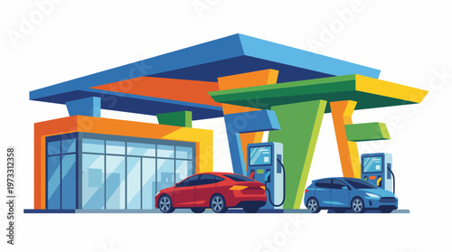 A vibrant depiction of a modern electric vehicle charging station, showcasing innovative energy solutions and emphasizing the shift towards sustainable transportation in today's world.