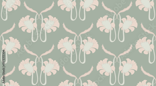 Vintage bold folk floral and delicate leaf design seamless feminine wallpaper pattern.