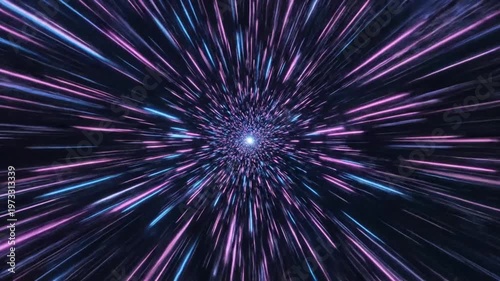 Abstract Neon DNA Helix Spiral in Cosmic Tunnel, Futuristic Science Motion Background