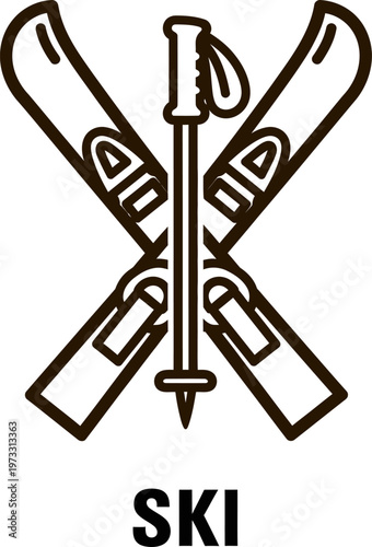Crossed skis and poles symbol representing skiing as a recreational activity and winter sport