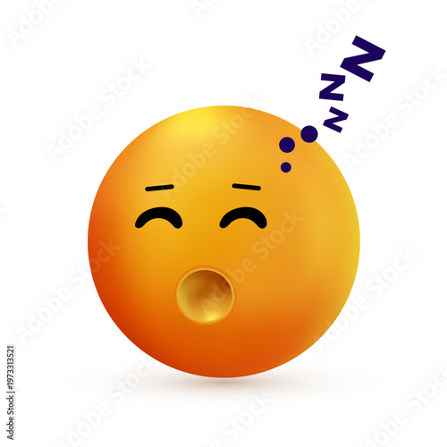 Sleep emoji in 3D vector style. Sleeping face with dreaming expression. Snoring emoticon icon in messenger style. Take a nap concept isolated on white background for stickers, apps, chats, design use
