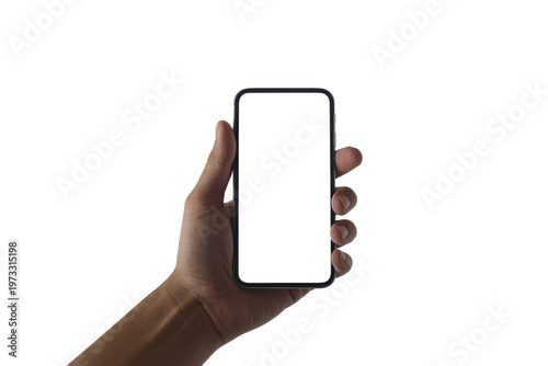 Hand Holding Blank Smartphone Screen For Mobile Technology Concepts Isolated On White